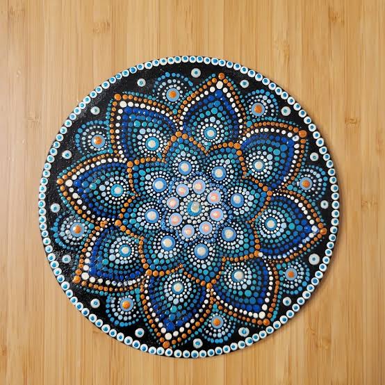 Paint Cafe Mandala dot painting pre marked art kit includes 8inch mdf board, paint, brush, dot tools.