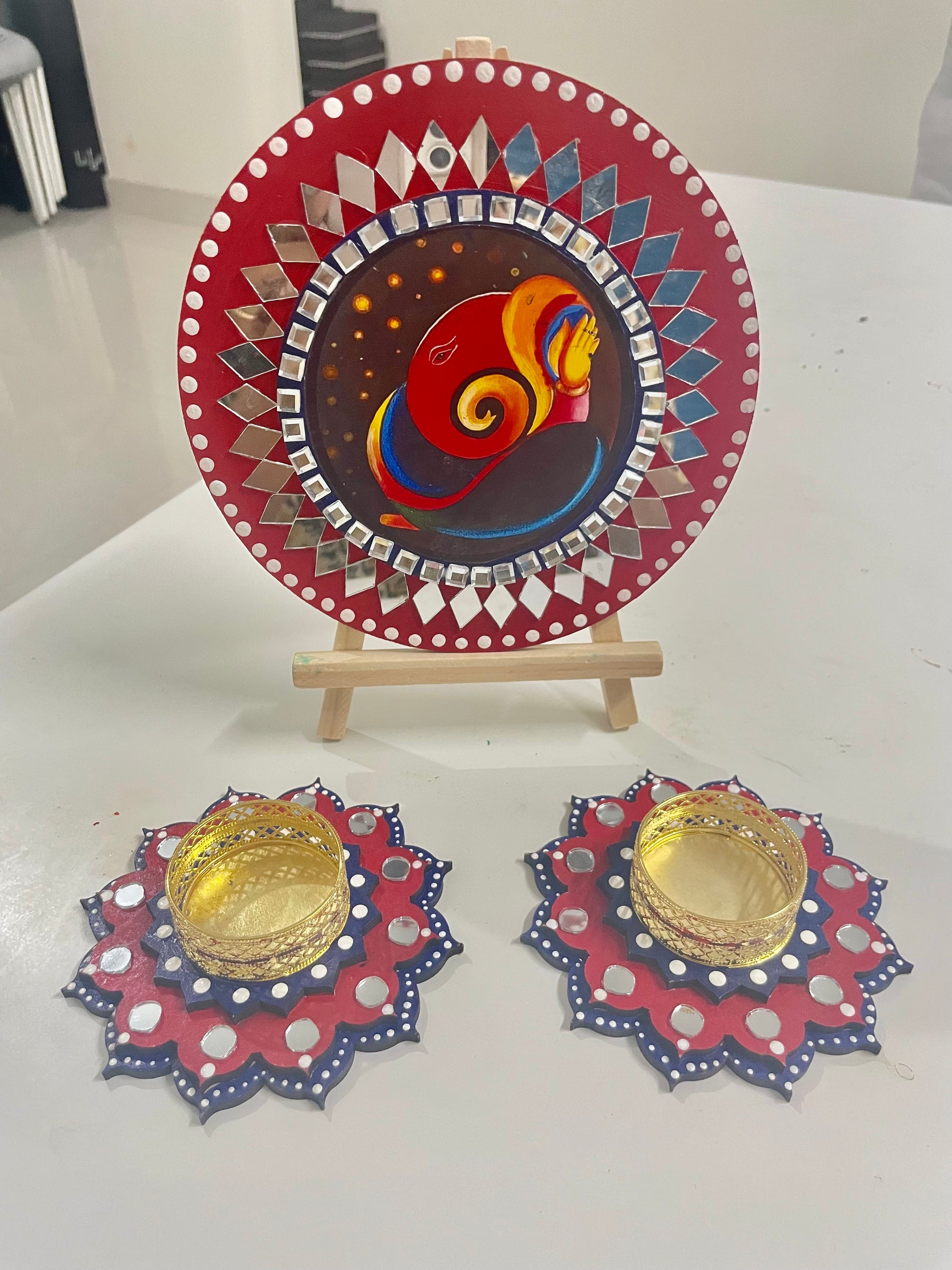 DIY KIT - Ganesh Artwork with 2 Diya holders